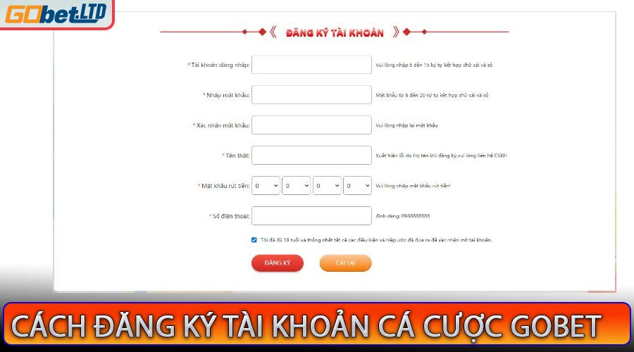 Cách đăng ký tài khoản cá cược gobet.com